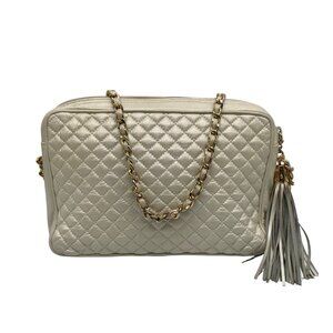 Ganson Cream Quilted Faux Leather Crossbody Bag